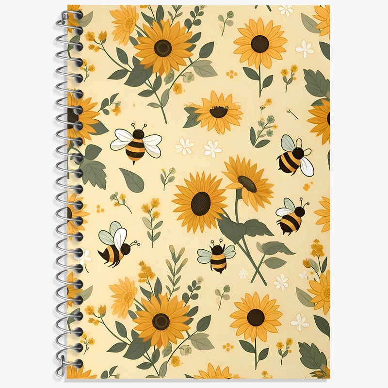 دفتر زبان 50 برگ خندالو طرح گل آفتابگردان و زنبور کد N6486