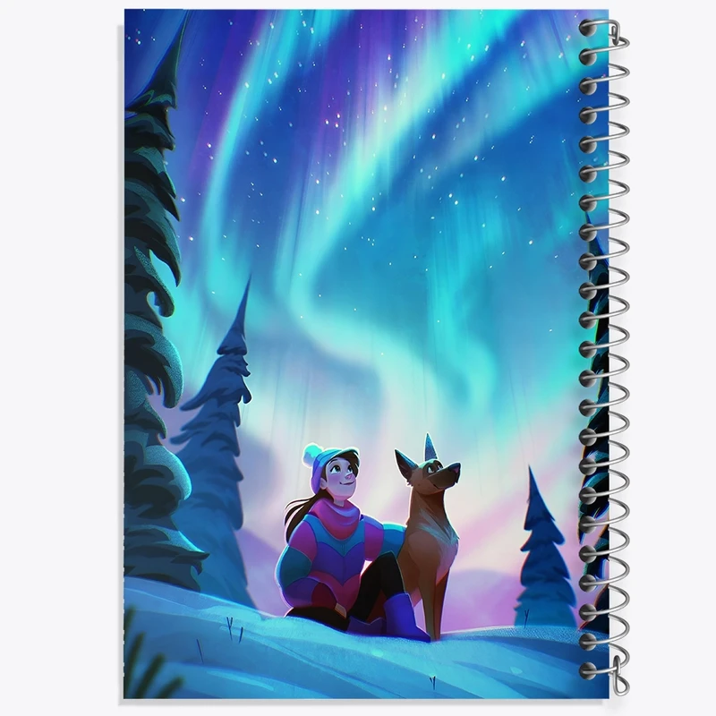 دفتر ژورنال نویسی 50 برگ خندالو مدل نقطه ای طرح دختر و سگ در روز برفی کد N6292