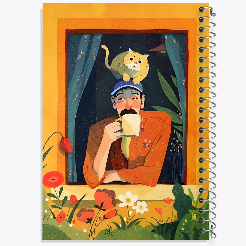 دفتر مشق 100 برگ خندالو طرح مرد و گربه کد F4891