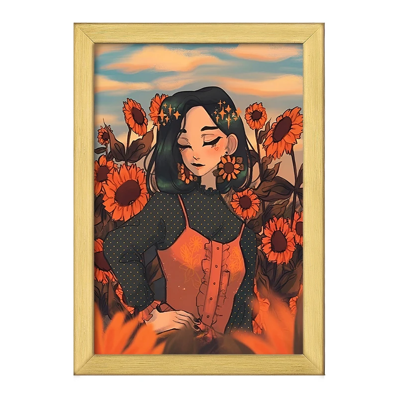 تابلو خندالو طرح دختر و گل آفتابگردان کد F7385