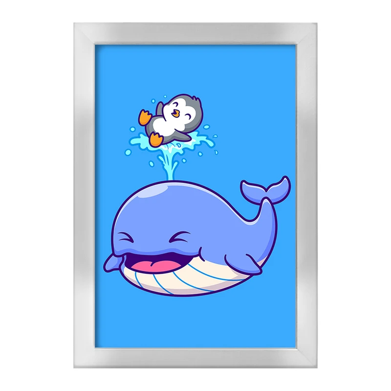 تابلو خندالو طرح حیوانات بامزه نهنگ و پنگوئن کد 25424