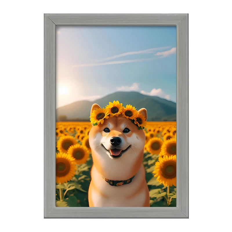 تابلو خندالو طرح سگ و گل های آفتابگردان کد F7957