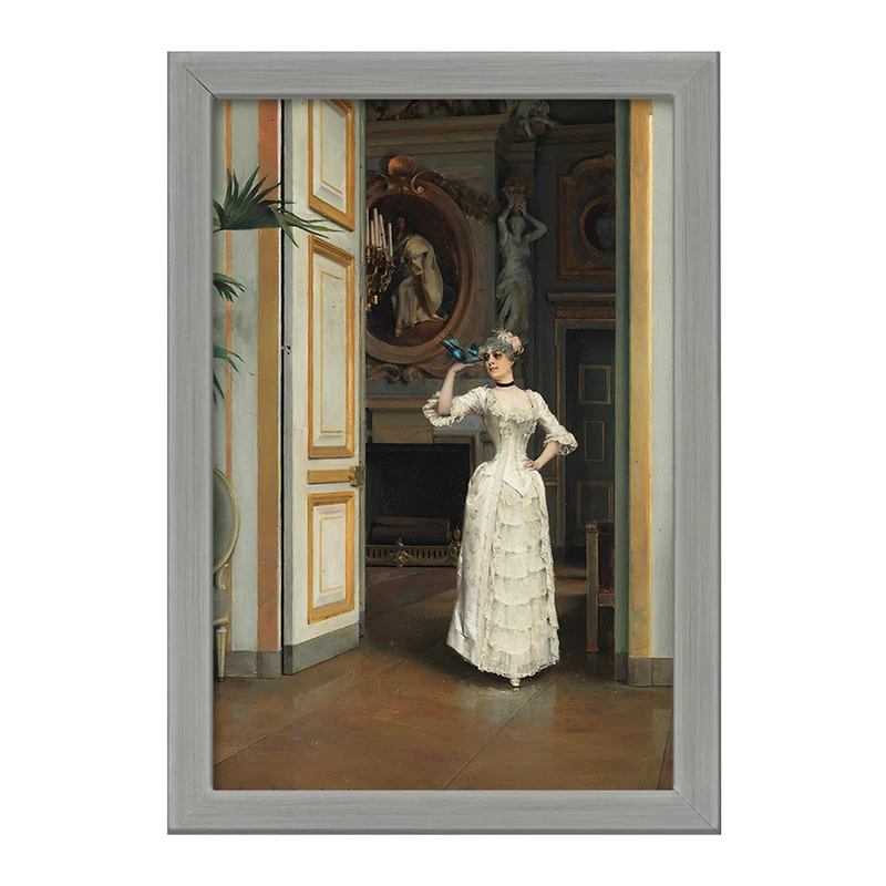 تابلو خندالو طرح نقاشی زنی با پرنده در قلعه مزون لافیت اثر گونار برنتسون کد F12123