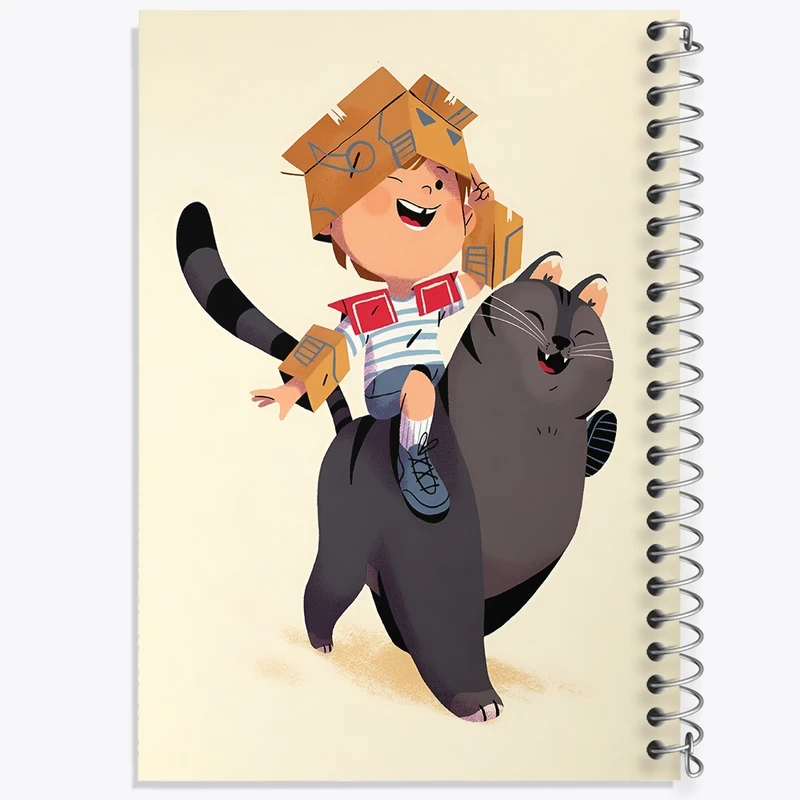 دفتر ژورنال نویسی 50 برگ خندالو مدل نقطه ای طرح پسر بچه و گربه کد N6147