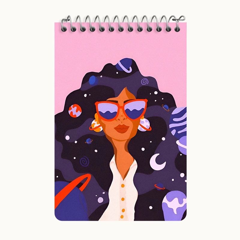 دفتر یادداشت 50 برگ خندالو طرح دخترانه ی کهکشانی کد F4270