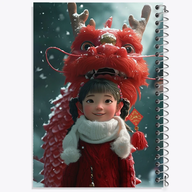 دفتر ژورنال نویسی 50 برگ خندالو مدل نقطه ای طرح دختر و اژدها کد F8710