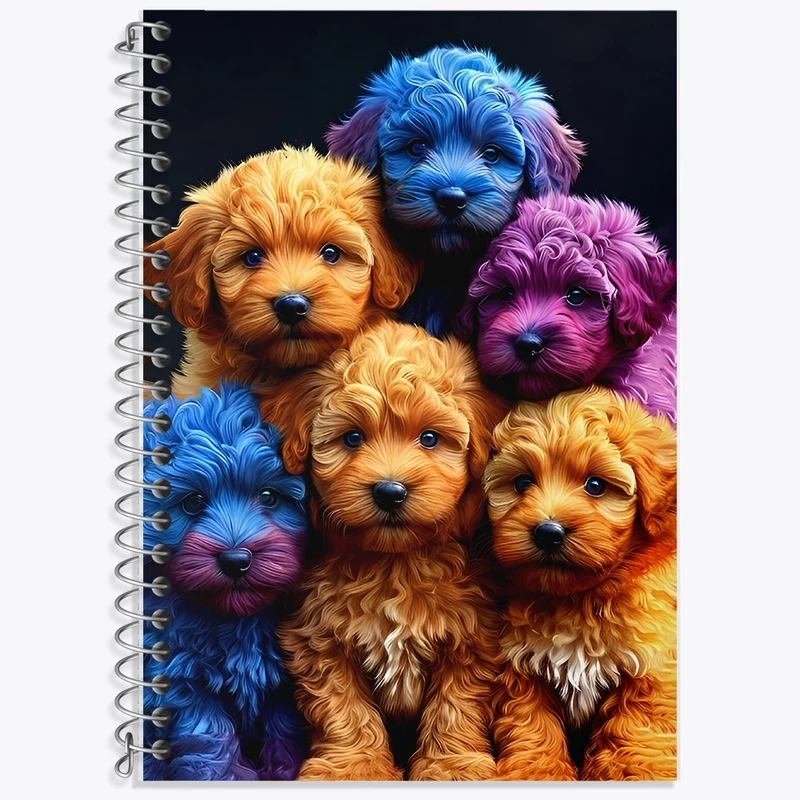 دفتر زبان 50 برگ خندالو مدل دو خط طرح سگ های رنگی کیوت کد F8979