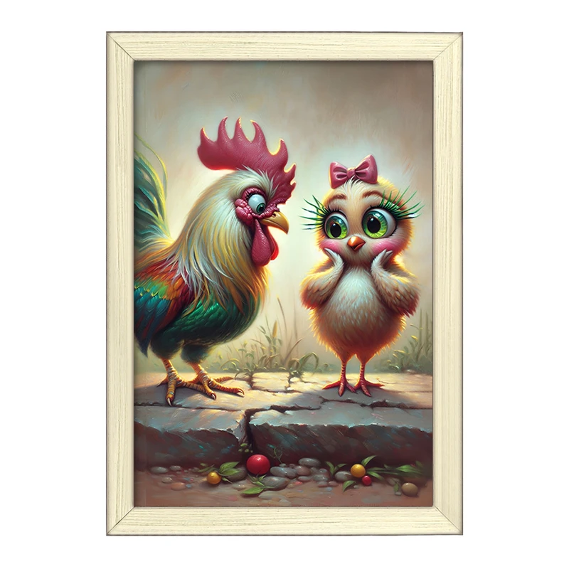تابلو خندالو طرح مرغ و خروس بامزه کد F5526