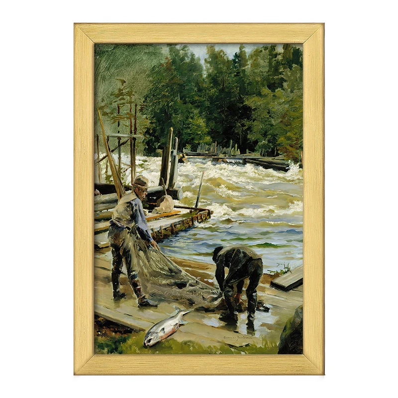 تابلو خندالو طرح نقاشی ماهیگیری ماهی قزل آلا اثر گونار برنتسون کد F12122