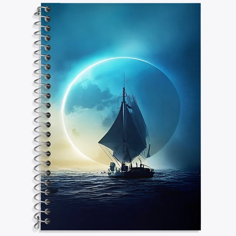 دفتر زبان 50 برگ خندالو مدل سه خط طرح قایق و دریا کد F4272