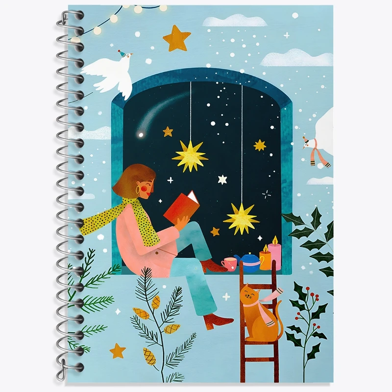 دفتر زبان 50 برگ خندالو مدل سه خط طرح دختر و کتابخوان کد F4896