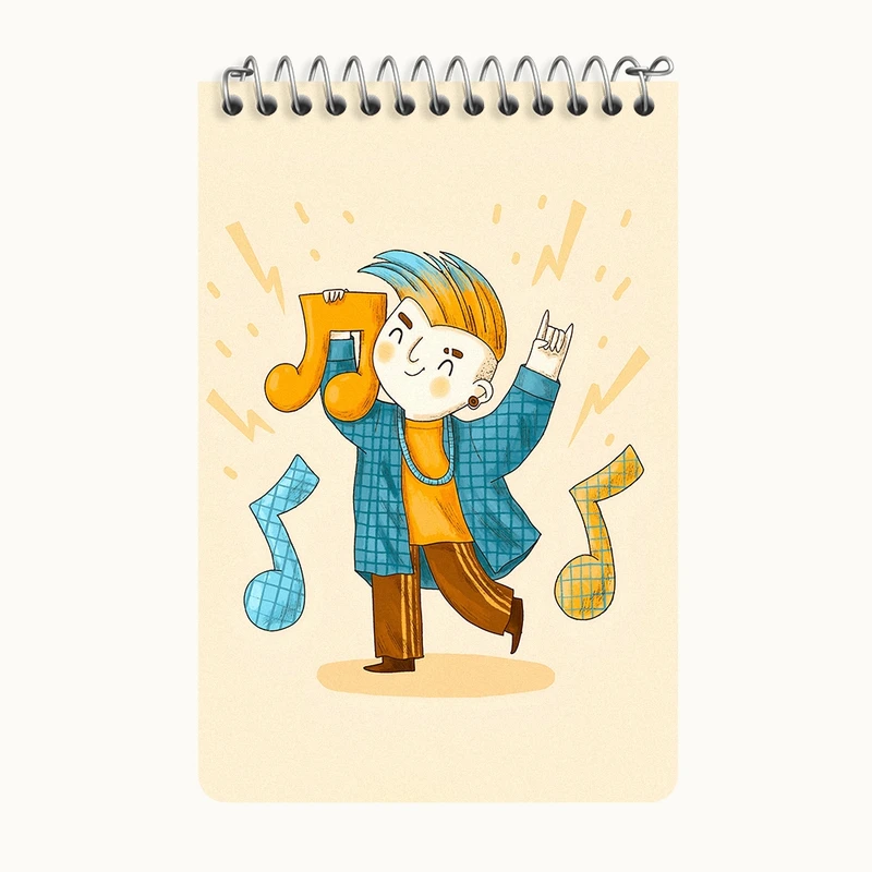 دفتر یادداشت 50 برگ خندالو طرح پسر و موسیقی کد F8177