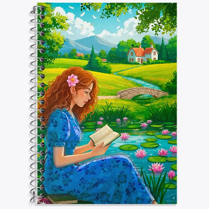 دفتر زبان 50 برگ خندالو مدل دو خط طرح دختر کتابخوان کد F10983