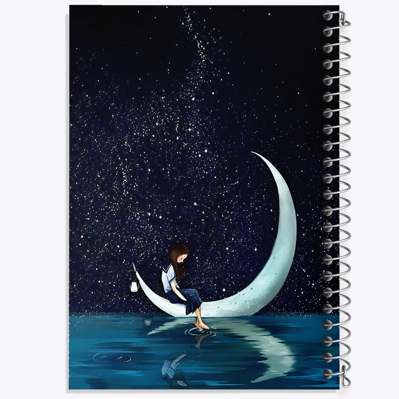 دفتر ژورنال نویسی 50 برگ خندالو مدل نقطه ای طرح دختر و ماه کد F8818
