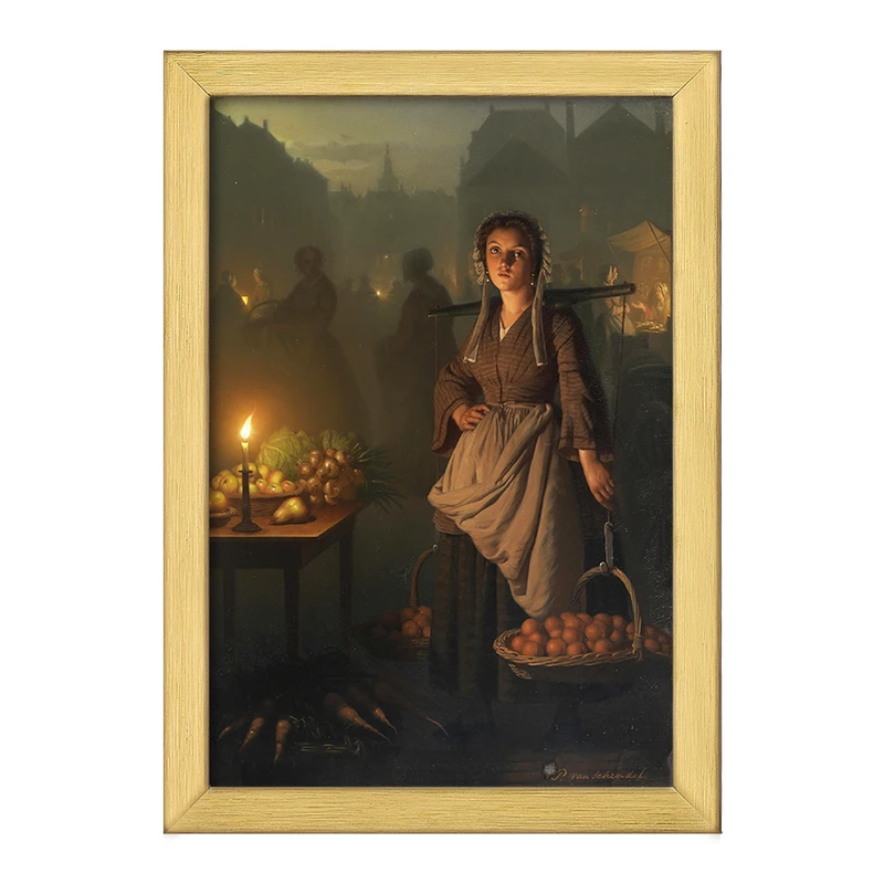 تابلو خندالو طرح نقاشی بازار با نور شمع اثر پتروس ون شندل کد F12261