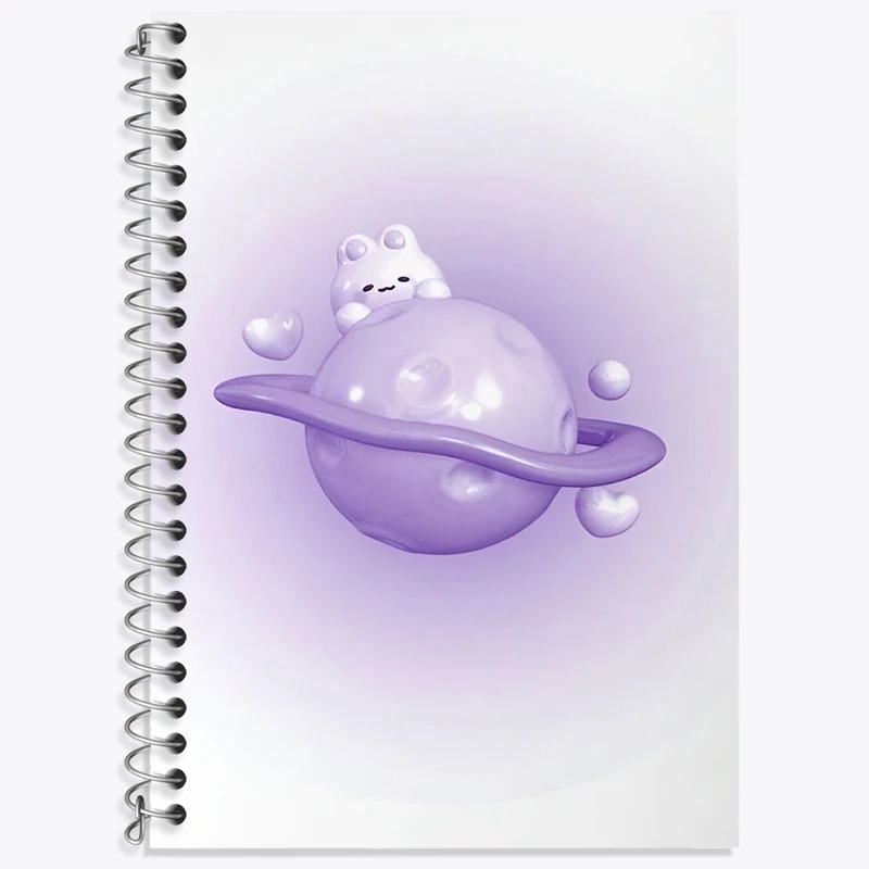 دفتر زبان 50 برگ خندالو مدل سه خط طرح سیاره و گربه کد F3725