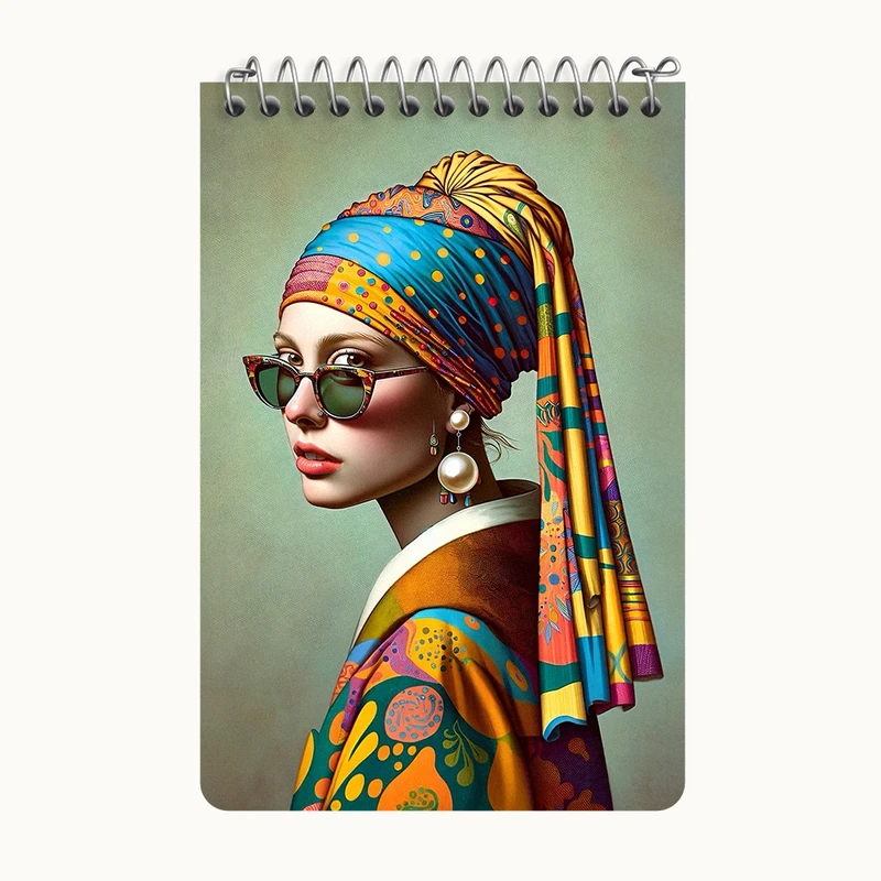 دفتر یادداشت 50 برگ خندالو طرح دختری با گوشواره مروارید کد F6021