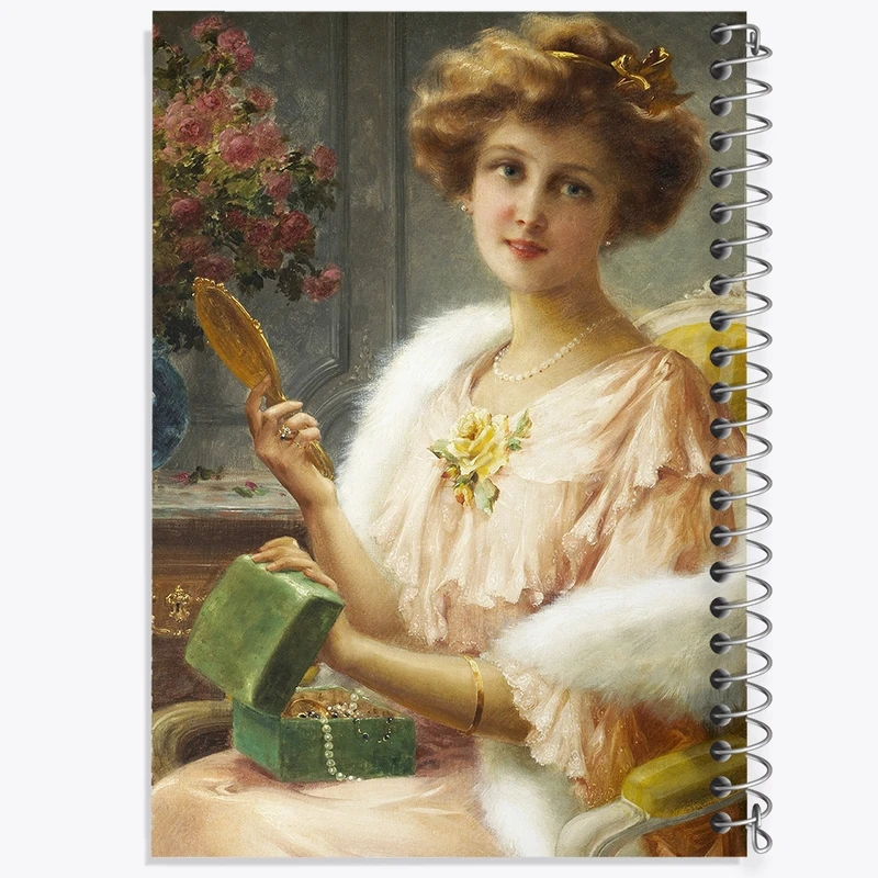 دفتر شطرنجی 50 برگ خندالو طرح نقاشی بانویی جوان با یک آینه اثر امیلی ورنون کد F12215