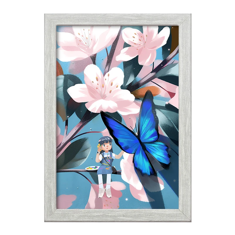 تابلو خندالو طرح دختر و گل و پروانه کد F9324