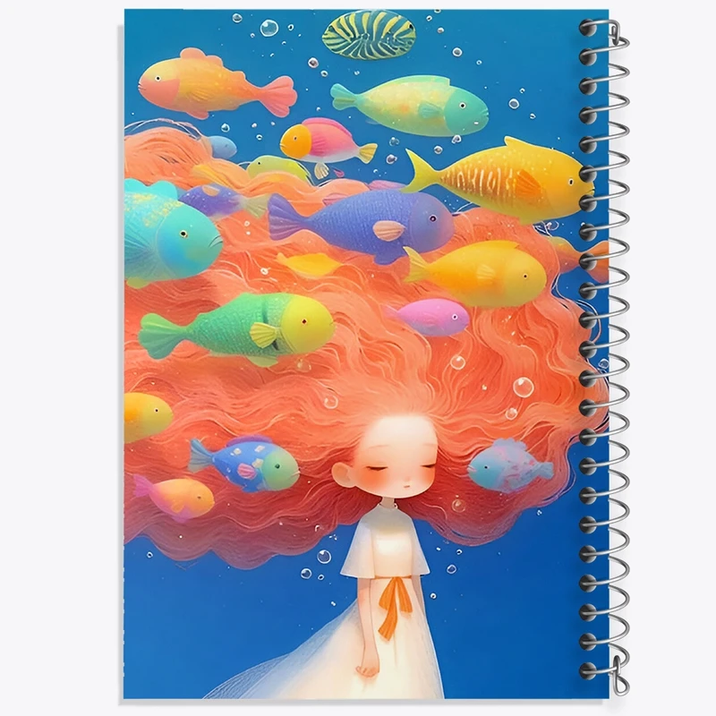 دفتر لیست خرید 50 برگ خندالو طرح دختر و ماهی های رنگی کد N6977