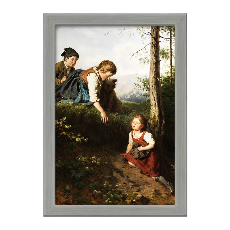 تابلو خندالو طرح نقاشی سه کودک در حال چیدن توت اثر فلیکس شلزینگر کد F12303