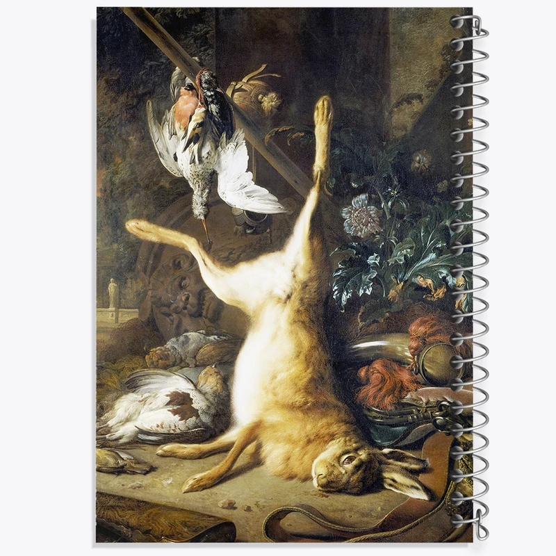 دفتر ژورنال نویسی 50 برگ خندالو مدل نقطه ای طرح نقاشی زندگی بی جان با خرگوش مرده و پرندگان اثر جان وینیکس کد F12152