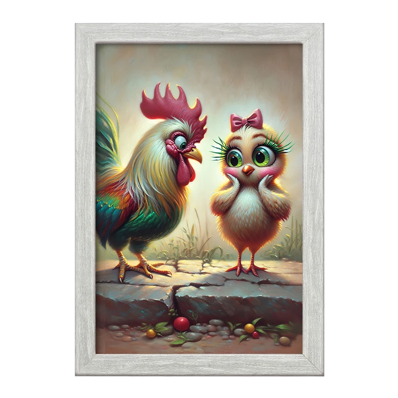 تابلو خندالو طرح مرغ و خروس بامزه کد F5526