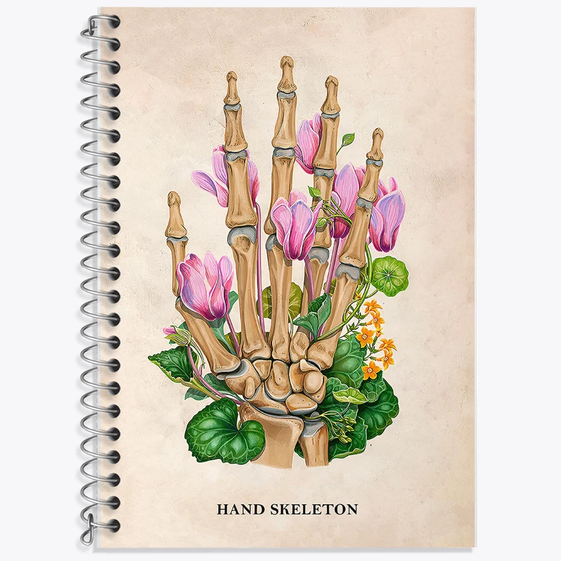 دفتر زبان 50 برگ خندالو مدل دو خط طرح اسکلت دست (Hand Skeleton) کد F14019