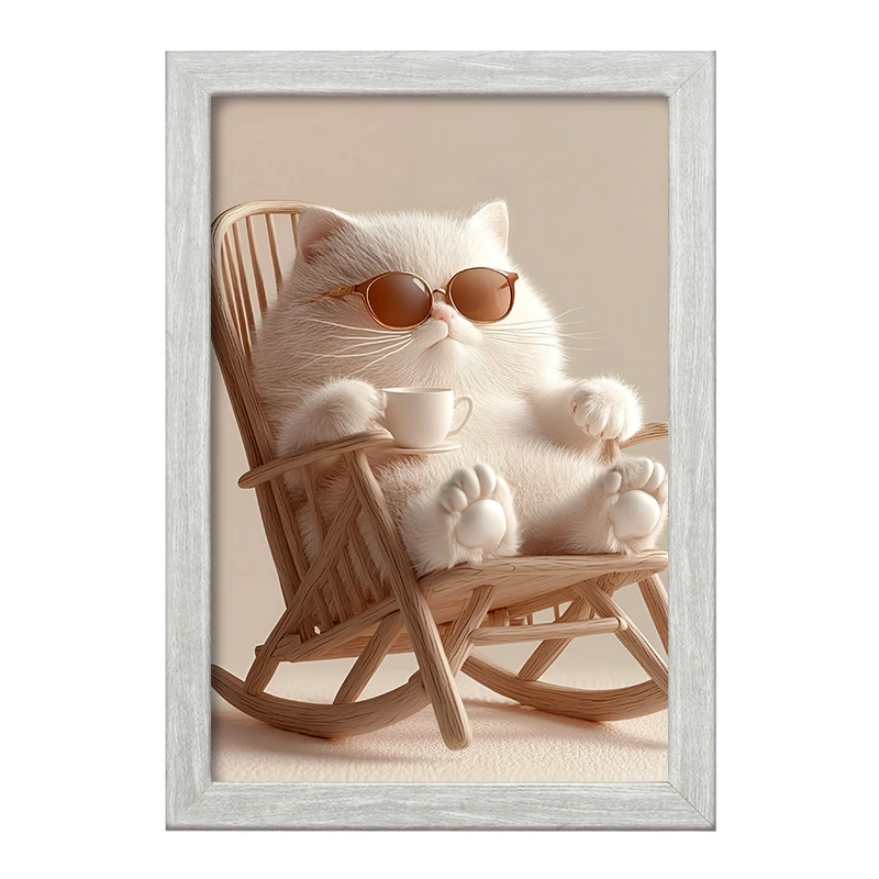 تابلو خندالو طرح گربه سفید چاق کد F10724