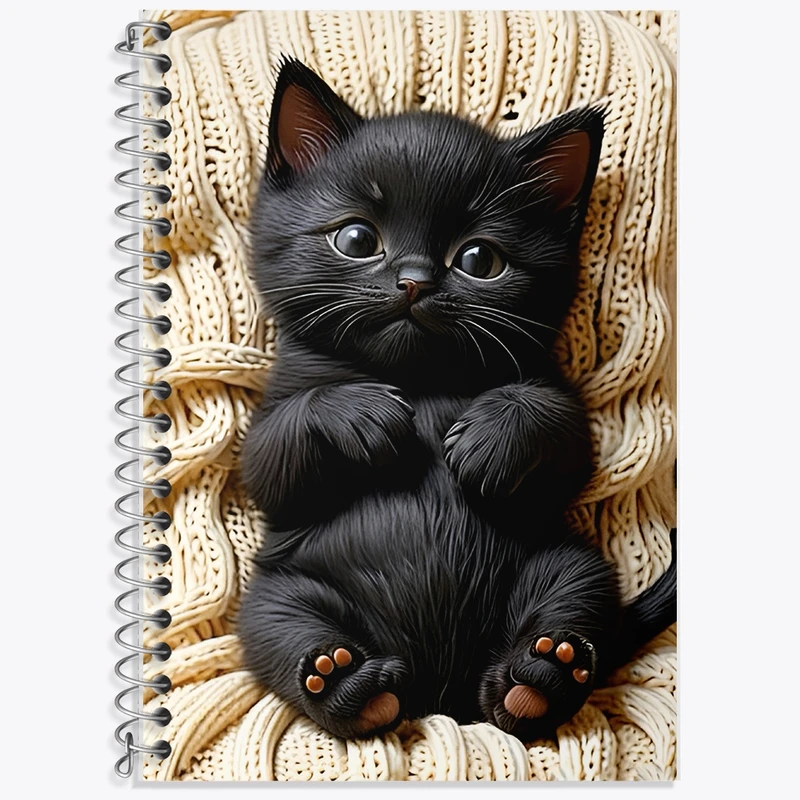 دفتر زبان 50 برگ خندالو مدل سه خط طرح بچه گربه سیاه کد F12569