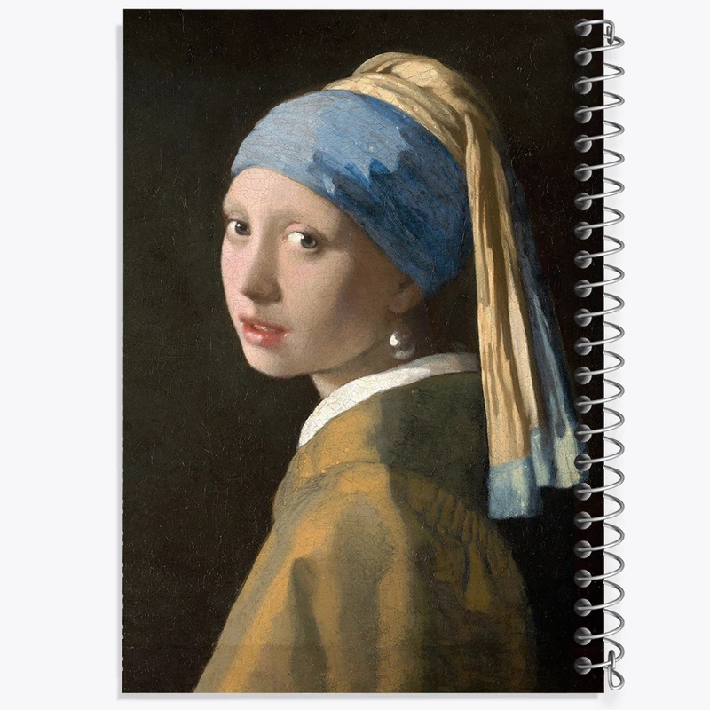 دفتر ژورنال نویسی 50 برگ خندالو مدل نقطه ای طرح نقاشی دختری با گوشواره های مروارید اثر یوهانس فرمیر کد F12424