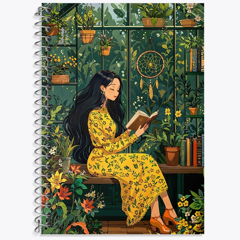 دفتر زبان 50 برگ خندالو مدل دو خط طرح دختر کتابخوان کد N6294