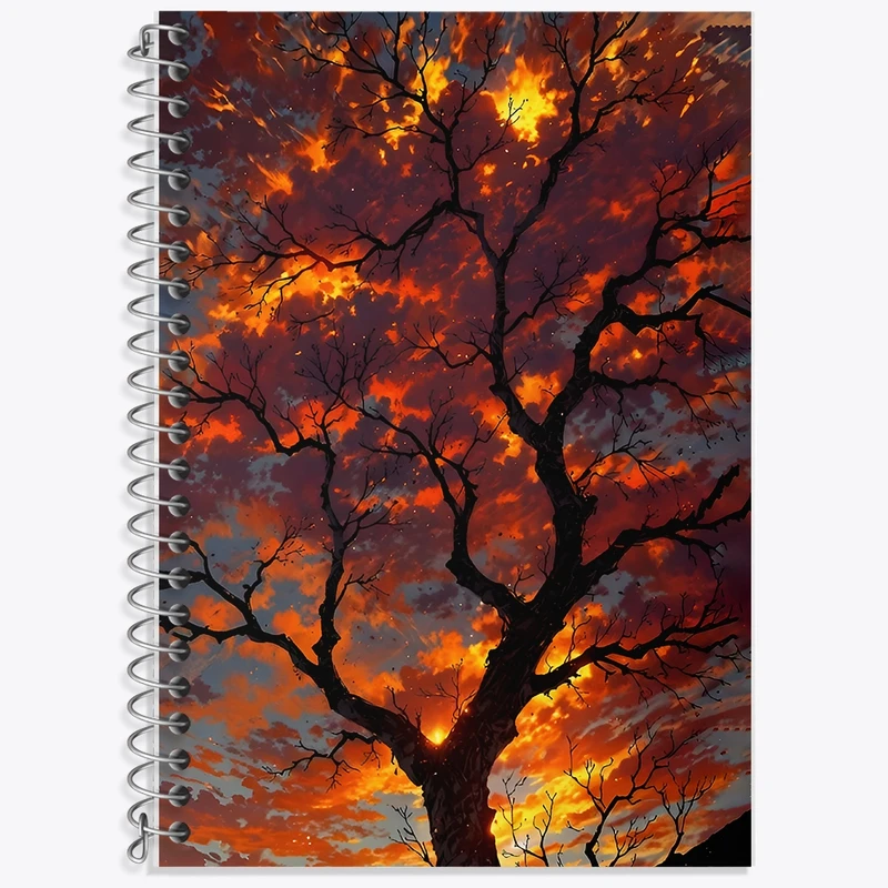 دفتر زبان 50 برگ خندالو مدل سه خط طرح درخت و غروب کد F11605