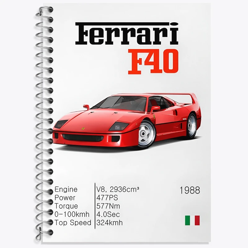 دفتر زبان 50 برگ خندالو مدل سه خط طرح فراری (Ferrari F40) کد N7512