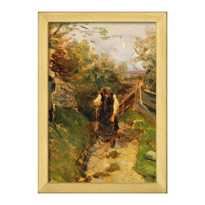 تابلو خندالو طرح نقاشی زن دهقانی در حال بازگشت به خانه اثر اولگا ویزینگر کد F12476