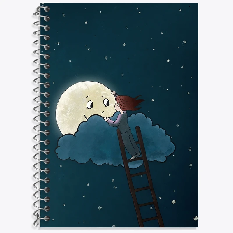 دفتر زبان 50 برگ خندالو مدل سه خط طرح دختر و ماه کد N6269