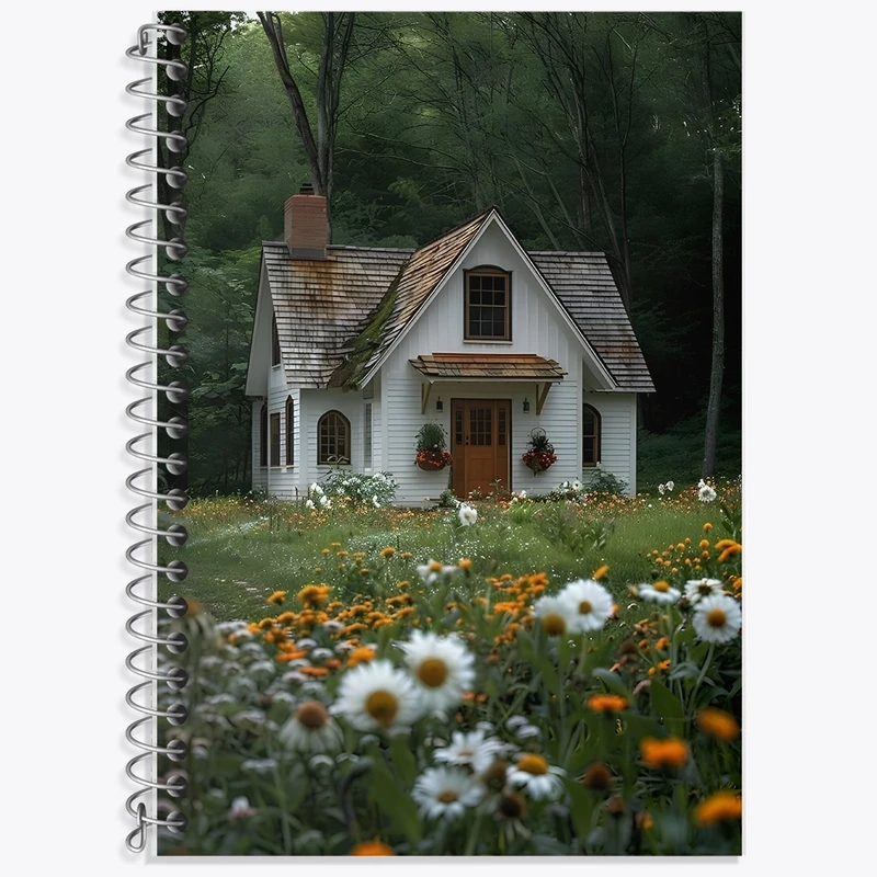 دفتر زبان 50 برگ خندالو مدل سه خط طرح کلبه جنگلی کد F10445