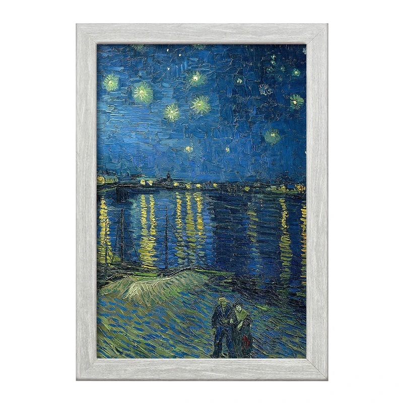 تابلو خندالو طرح نقاشی شب پر ستاره بر فراز رُن اثر ونسان ونگوگ کد 25474