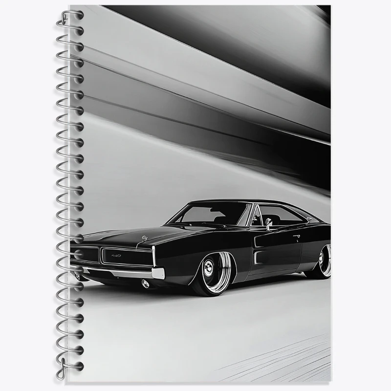 دفتر زبان 50 برگ خندالو مدل دو خط طرح ماشین کلاسیک کد F10386