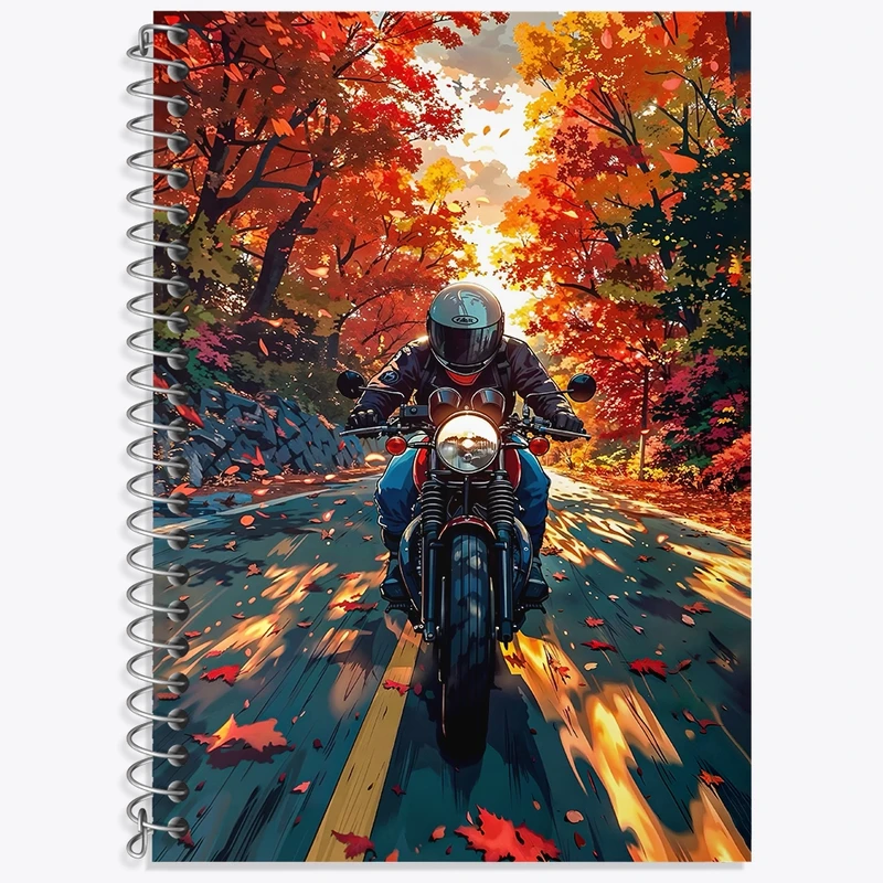 دفتر زبان 50 برگ خندالو مدل سه خط طرح موتوسواری در جنگل کد F4106