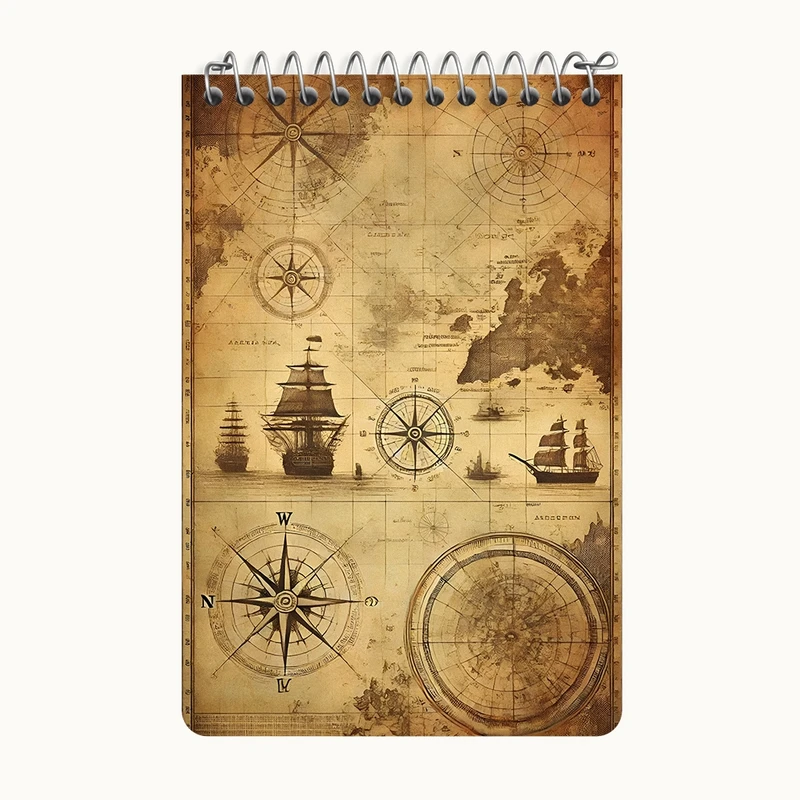 دفتر یادداشت 50 برگ خندالو طرح کشتی و نقشه دریا کد F13801