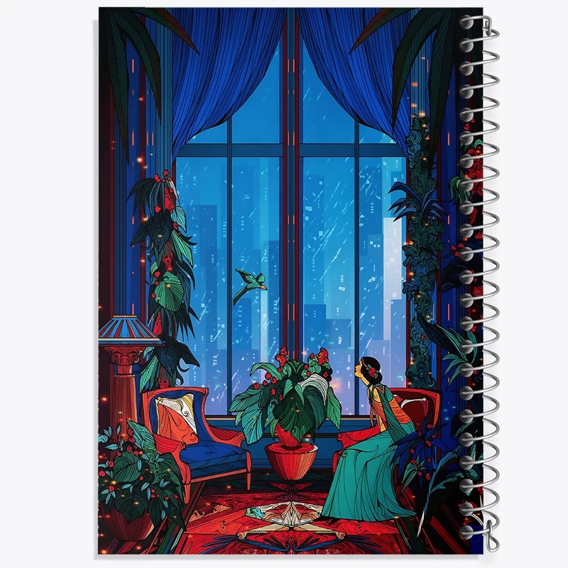 دفتر طراحی 50 برگ خندالو طرح زن و طوطی کد N6306