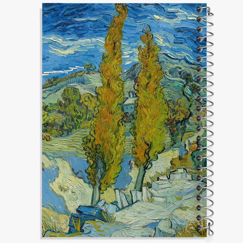 دفتر مشق 50 برگ خندالو طرح نقاشی دو صنوبر در آلپیل نزدیک سن رمی اثر ونسان ونگوگ کد F12430