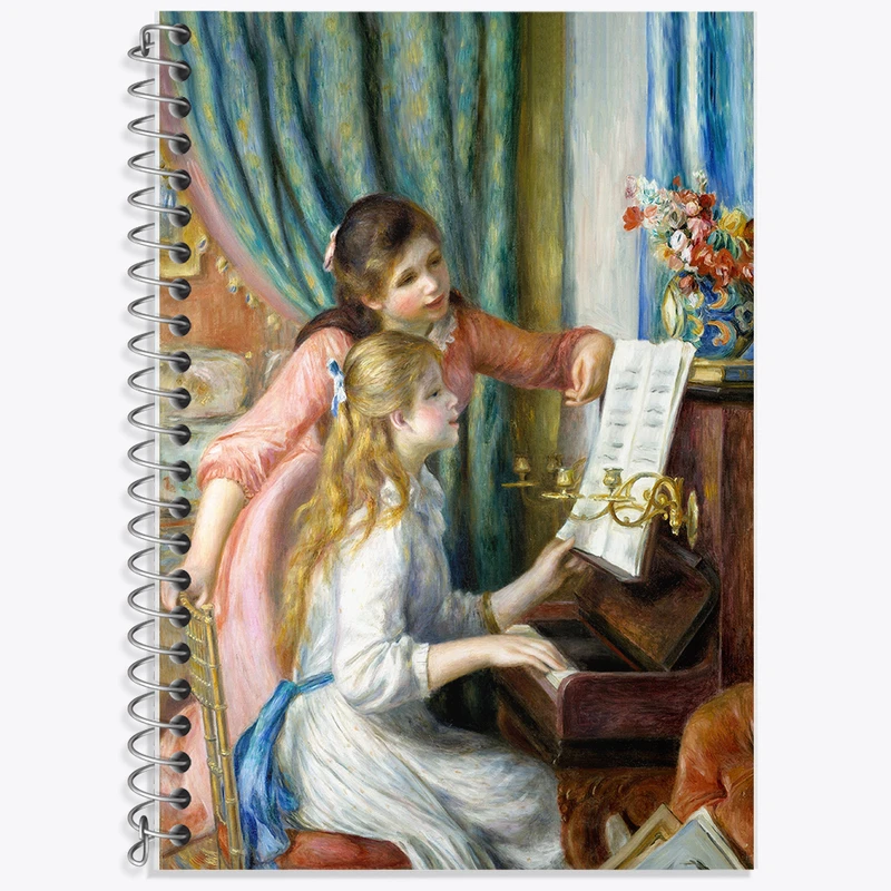 دفتر زبان 50 برگ خندالو مدل دو خط طرح نقاشی دختران جوان در کنار پیانو اثر پیر آگوست رنوآر کد F12205