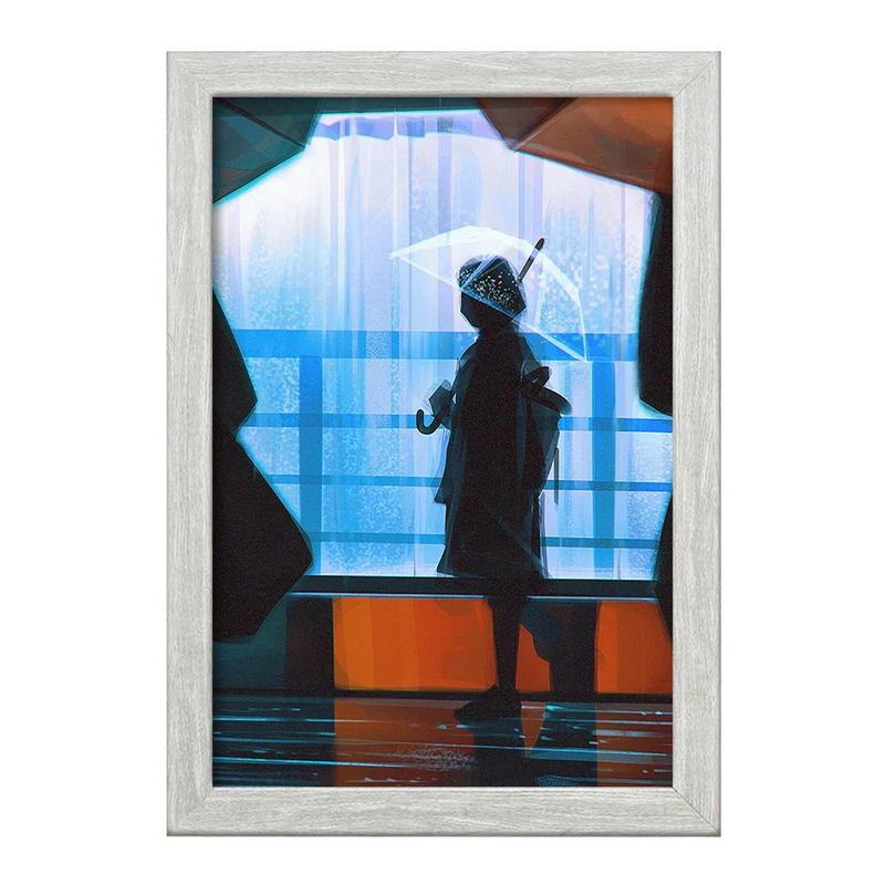 تابلو خندالو طرح دختر در روز بارانی کد F1099