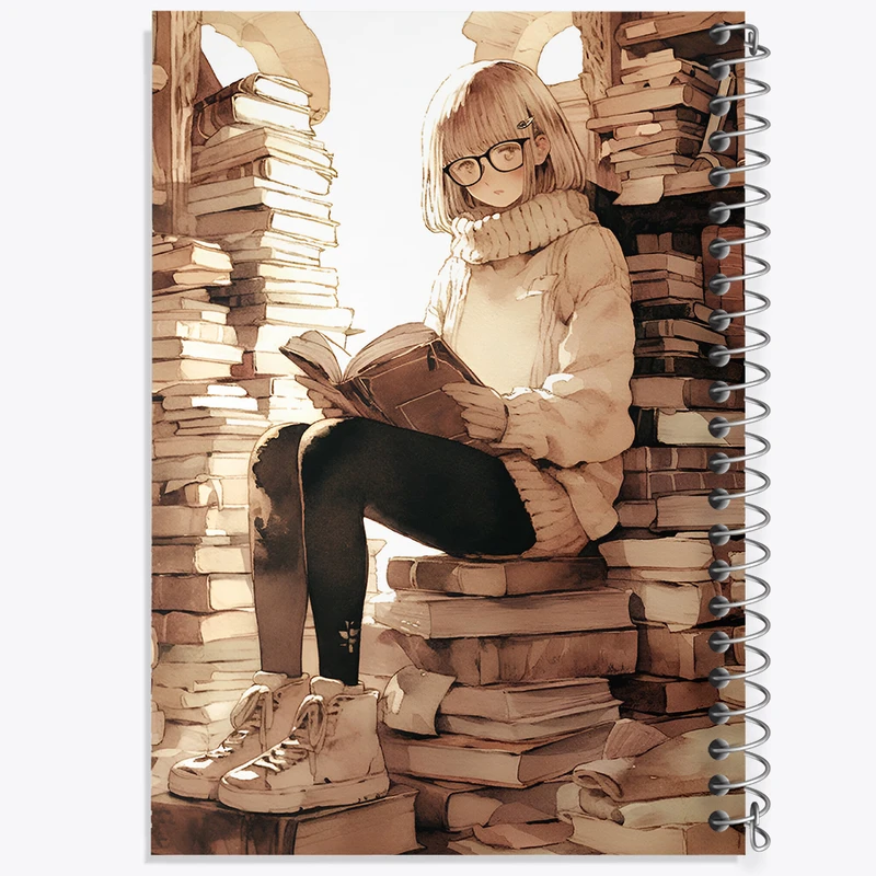 دفتر مشق 50 برگ خندالو طرح دختر کتابخوان کد F9098