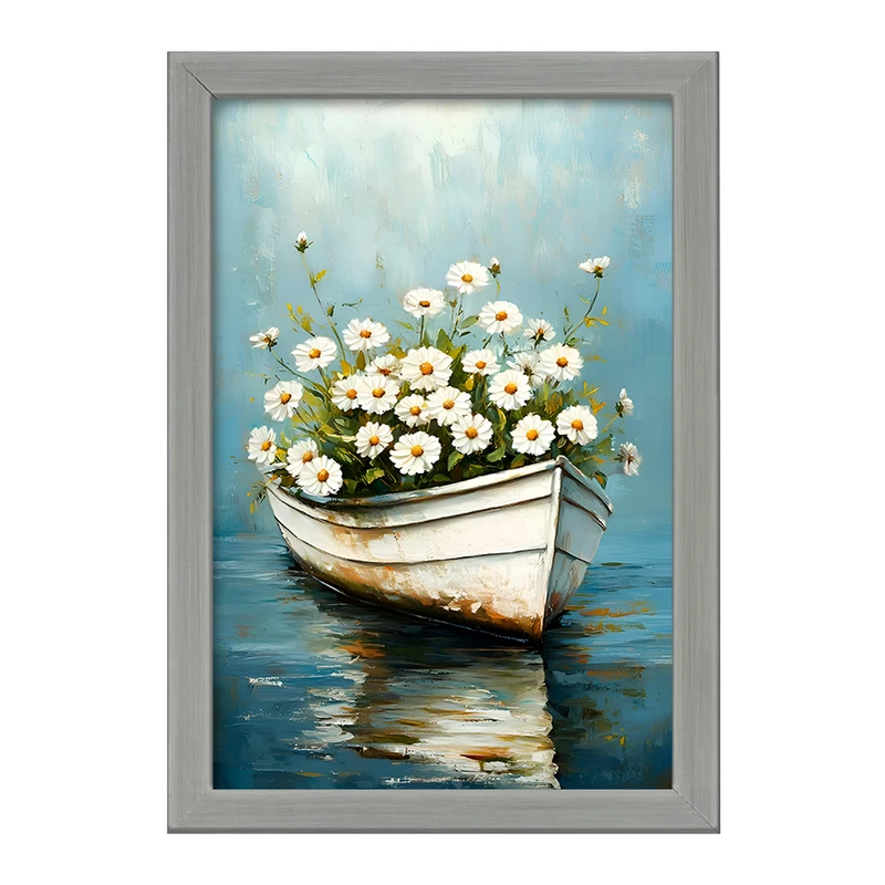 تابلو خندالو طرح قایق گل بابونه کد F6604