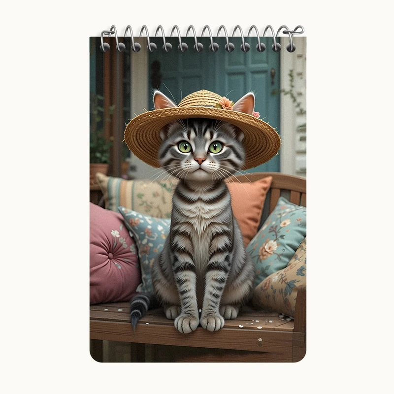 دفتر یادداشت 50 برگ خندالو طرح گربه کلاه به سر کد F12585