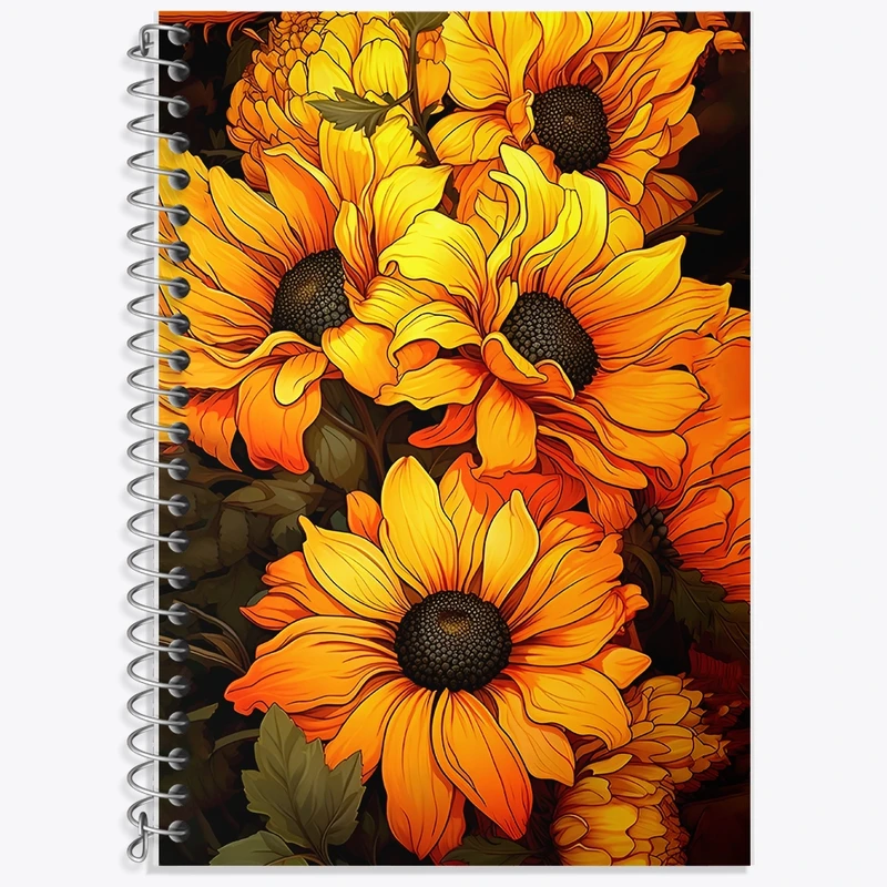 دفتر زبان 50 برگ خندالو مدل سه خط طرح گل آفتابگردان کد F12852