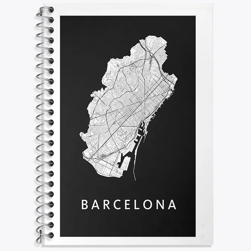 دفتر زبان 50 برگ خندالو مدل سه خط طرح نقشه بارسلونا کد F11956